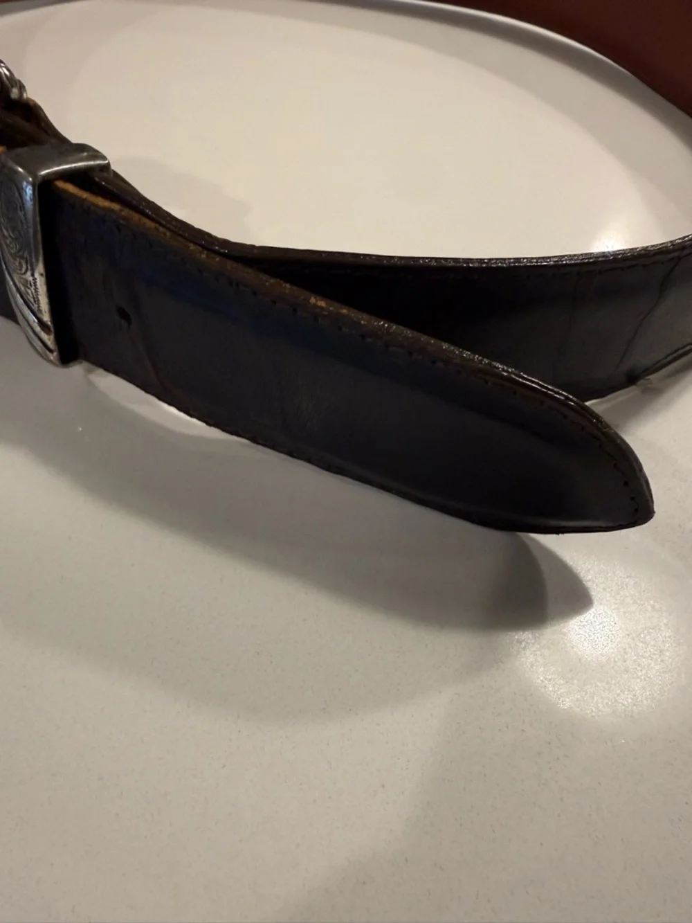 Vintage Lucchese Handcrafted Leather Western Belt w/Engraved Buckle Set USA Sz36